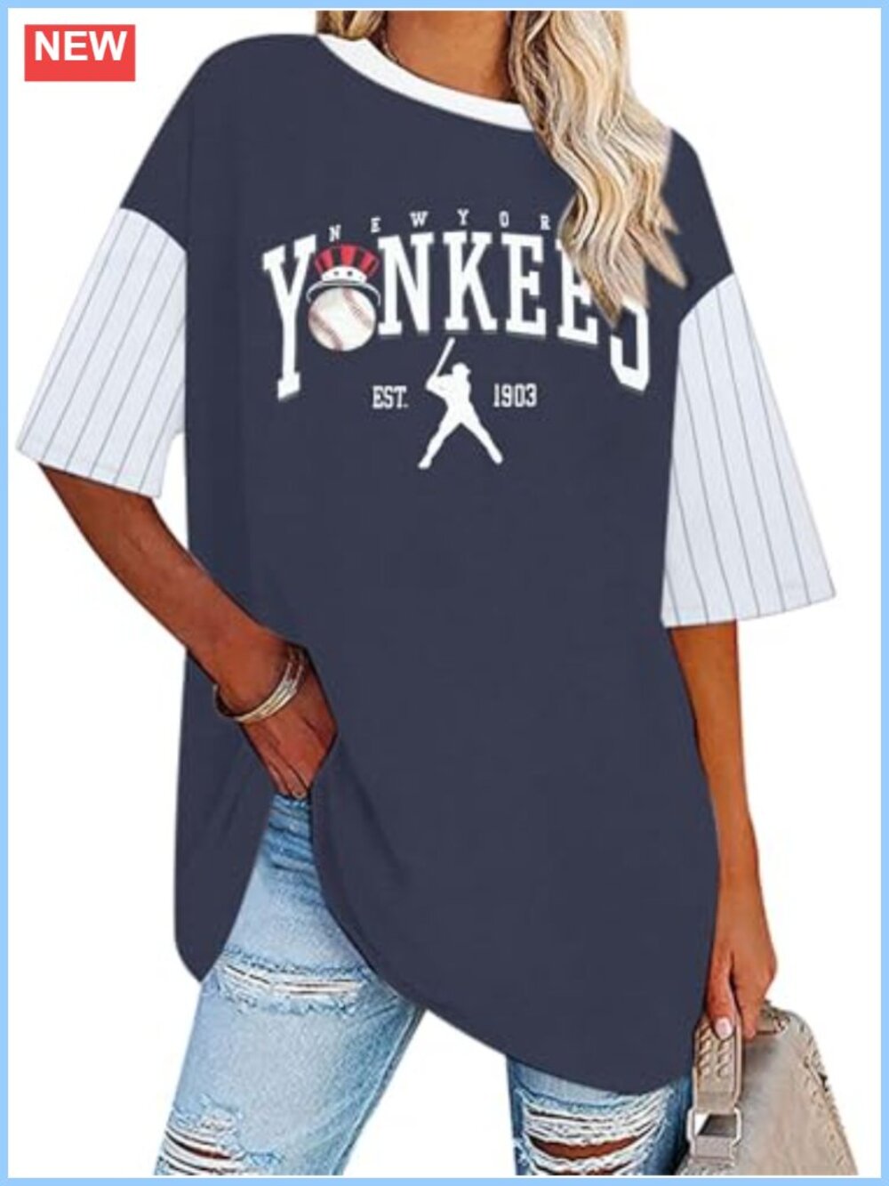 Oversized Baseball Graphic T-Shirt Cotton Blend Crew Neck Casual Tee